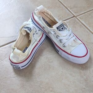 Girls size 5.5 off white converse shoes